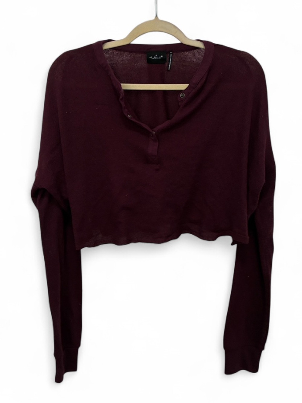 Out from Under Cropped Wine Burgundy Long Sleeve Henley Knit Top